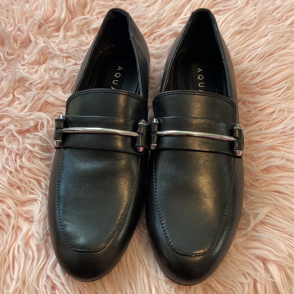 Aqua Kim Black Leather Slip On Loafers Flats Shoes Sz 9.5